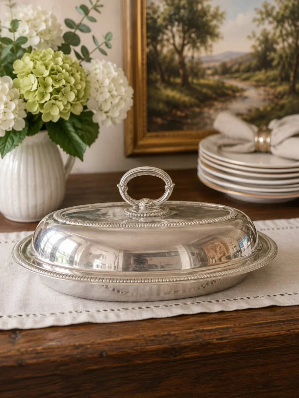 Vintage EPNS Silver Plated Covered Serving Dish England Oval Buffet Server